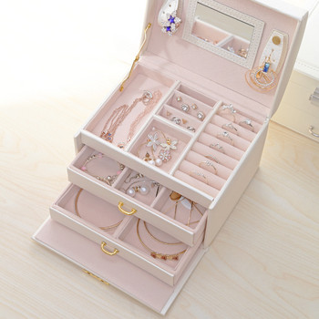 Mirrored Jewelry Box Organizer Σκουλαρίκια Δαχτυλίδια Κολιέ Θήκη αποθήκευσης PU Δερμάτινη θήκη για γυναίκες Δώρο για κορίτσια