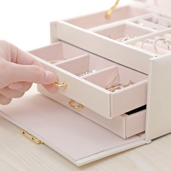 Mirrored Jewelry Box Organizer Σκουλαρίκια Δαχτυλίδια Κολιέ Θήκη αποθήκευσης PU Δερμάτινη θήκη για γυναίκες Δώρο για κορίτσια