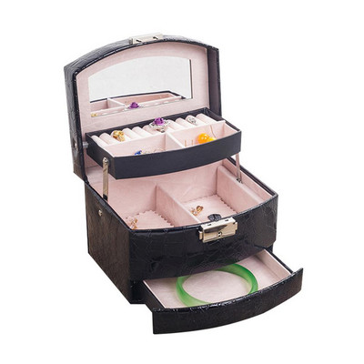 Дамска 3-слойна кутия за бижута Органайзер за грим Огледало Контейнер за съхранение Калъф Кутия Дисплей за бижута/ Органайзер за бижута/ Организатор за козметика