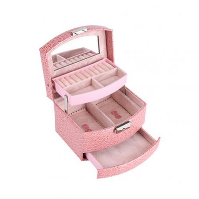 Moterų 3 sluoksnių papuošalų dėžutės makiažo organizatorius veidrodinis laikymo konteineris, dėklas, papuošalų ekranas / papuošalų laikiklis / kosmetikos priemonė