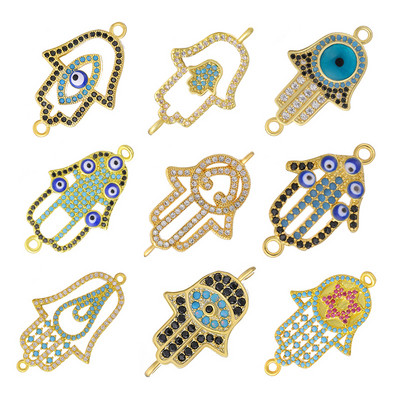 Juya „pasidaryk pats“ rankų darbo turkiškų papuošalų gamybos komponentai, reikmenys „Micro Pave“ cirkonis „Greek Evil Eye Hamsa Fatima“ rankų žavesio jungtys