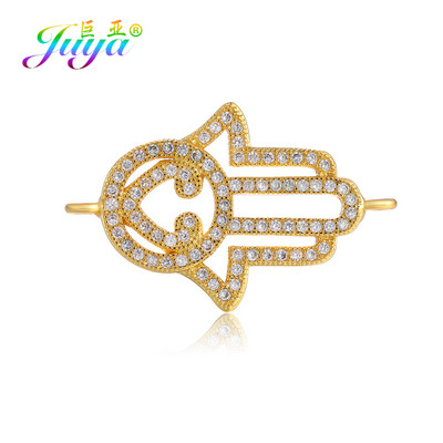 Juya DIY kézzel készített török ékszerkészítési alkatrészek kellékek Micro Pave cirkon görög gonosz szem Hamsa Fatima kézi varázscsatlakozók