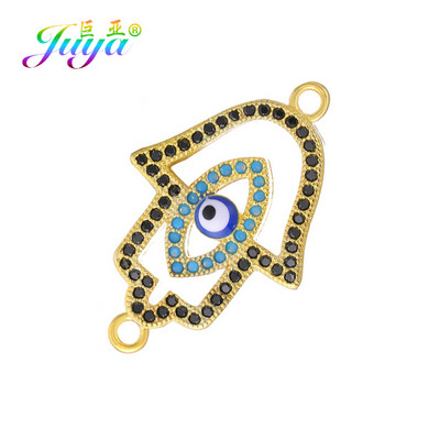 Juya DIY kézzel készített török ékszerkészítési alkatrészek kellékek Micro Pave cirkon görög gonosz szem Hamsa Fatima kézi varázscsatlakozók