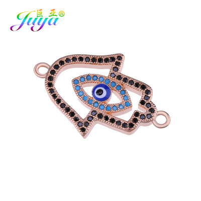 Juya DIY kézzel készített török ékszerkészítési alkatrészek kellékek Micro Pave cirkon görög gonosz szem Hamsa Fatima kézi varázscsatlakozók