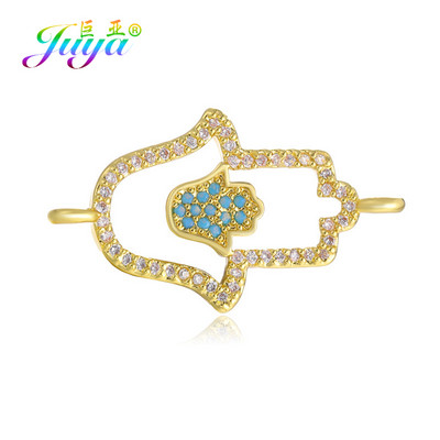 Juya DIY kézzel készített török ékszerkészítési alkatrészek kellékek Micro Pave cirkon görög gonosz szem Hamsa Fatima kézi varázscsatlakozók