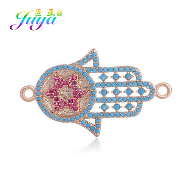 Juya DIY kézzel készített török ékszerkészítési alkatrészek kellékek Micro Pave cirkon görög gonosz szem Hamsa Fatima kézi varázscsatlakozók