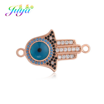 Juya DIY kézzel készített török ékszerkészítési alkatrészek kellékek Micro Pave cirkon görög gonosz szem Hamsa Fatima kézi varázscsatlakozók
