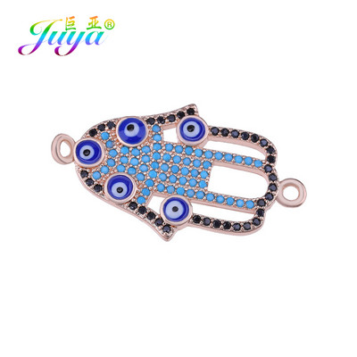 Juya DIY kézzel készített török ékszerkészítési alkatrészek kellékek Micro Pave cirkon görög gonosz szem Hamsa Fatima kézi varázscsatlakozók