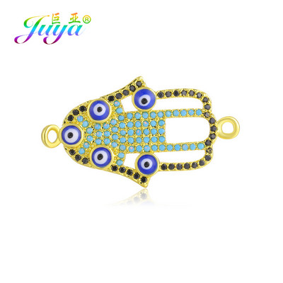 Juya DIY kézzel készített török ékszerkészítési alkatrészek kellékek Micro Pave cirkon görög gonosz szem Hamsa Fatima kézi varázscsatlakozók