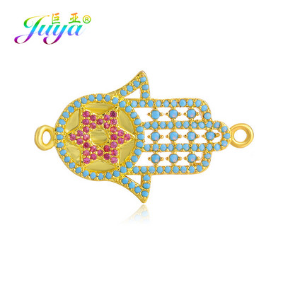 Juya DIY kézzel készített török ékszerkészítési alkatrészek kellékek Micro Pave cirkon görög gonosz szem Hamsa Fatima kézi varázscsatlakozók
