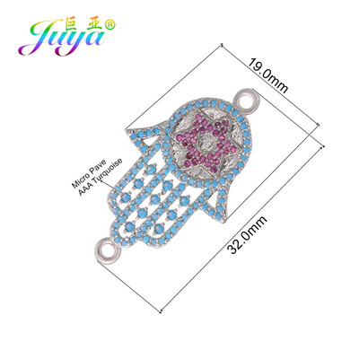 Juya DIY kézzel készített török ékszerkészítési alkatrészek kellékek Micro Pave cirkon görög gonosz szem Hamsa Fatima kézi varázscsatlakozók