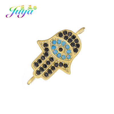 Juya DIY kézzel készített török ékszerkészítési alkatrészek kellékek Micro Pave cirkon görög gonosz szem Hamsa Fatima kézi varázscsatlakozók