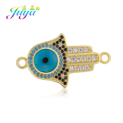 Juya DIY kézzel készített török ékszerkészítési alkatrészek kellékek Micro Pave cirkon görög gonosz szem Hamsa Fatima kézi varázscsatlakozók