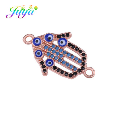Juya DIY kézzel készített török ékszerkészítési alkatrészek kellékek Micro Pave cirkon görög gonosz szem Hamsa Fatima kézi varázscsatlakozók