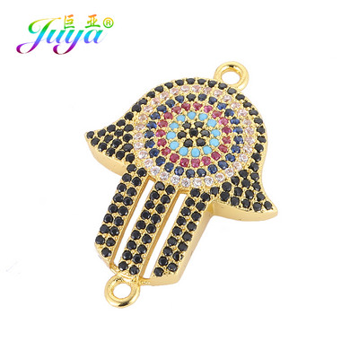 Juya DIY kézzel készített török ékszerkészítési alkatrészek kellékek Micro Pave cirkon görög gonosz szem Hamsa Fatima kézi varázscsatlakozók