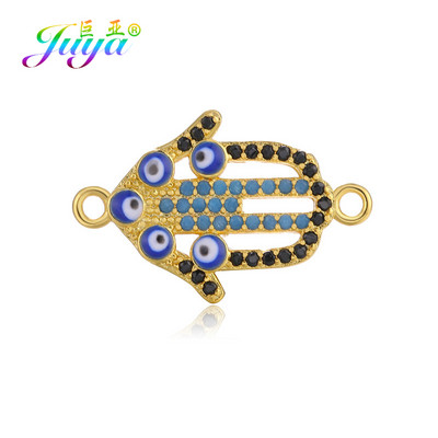 Juya DIY kézzel készített török ékszerkészítési alkatrészek kellékek Micro Pave cirkon görög gonosz szem Hamsa Fatima kézi varázscsatlakozók