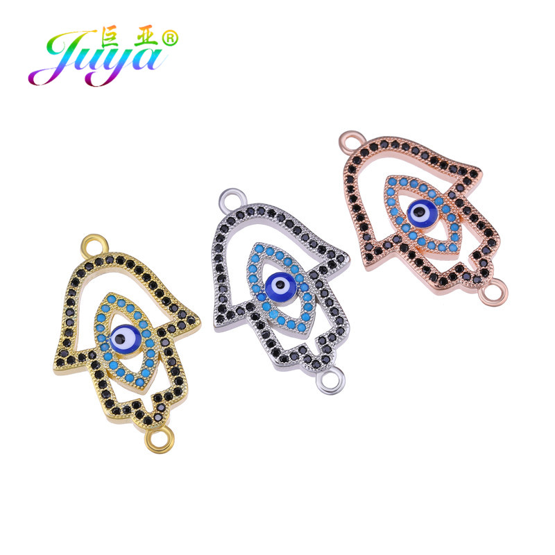 Juya DIY kézzel készített török ékszerkészítési alkatrészek kellékek Micro Pave cirkon görög gonosz szem Hamsa Fatima kézi varázscsatlakozók