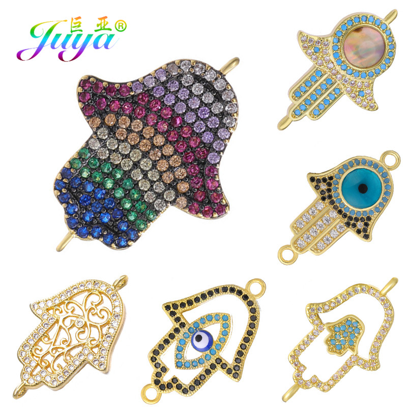 Juya DIY kézzel készített török ékszerkészítési alkatrészek kellékek Micro Pave cirkon görög gonosz szem Hamsa Fatima kézi varázscsatlakozók