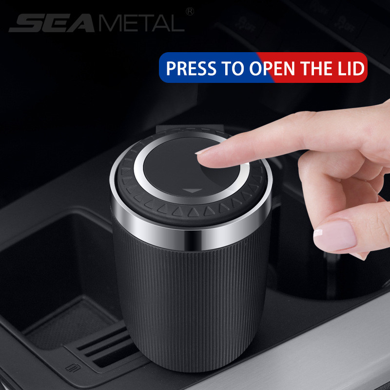 SEAMETAL autotuhatoos kaanega lõhnakindel roostevabast terasest sinine LED kaasaskantav tuhatoositops auto tulekindla kesta jaoks ühe puutega avamiseks