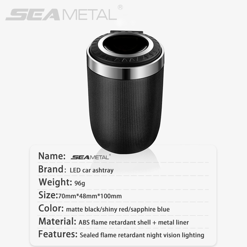 SEAMETAL autotuhatoos kaanega lõhnakindel roostevabast terasest sinine LED kaasaskantav tuhatoositops auto tulekindla kesta jaoks ühe puutega avamiseks