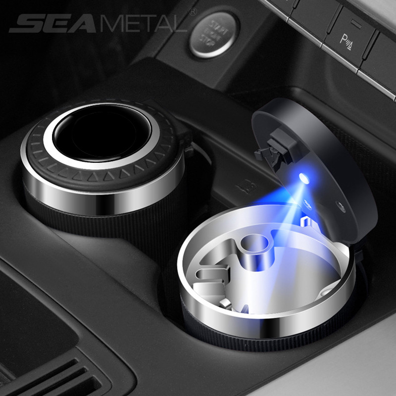 SEAMETAL autotuhatoos kaanega lõhnakindel roostevabast terasest sinine LED kaasaskantav tuhatoositops auto tulekindla kesta jaoks ühe puutega avamiseks