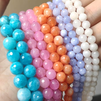 Φυσικό Jades Stone Bead 4-12mm Faceted Purple Blue Chalcedony Στρογγυλές χαλαρές χάντρες για κοσμήματα κατασκευής DIY Αξεσουάρ βραχιολιών 15\'