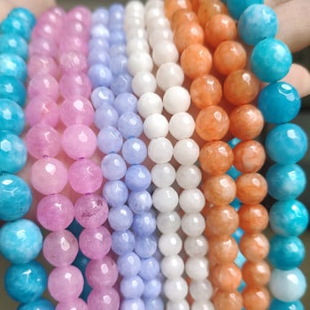 Φυσικό Jades Stone Bead 4-12mm Faceted Purple Blue Chalcedony Στρογγυλές χαλαρές χάντρες για κοσμήματα κατασκευής DIY Αξεσουάρ βραχιολιών 15\'