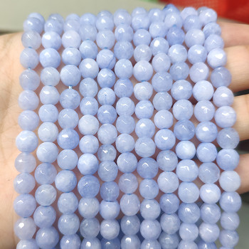 Φυσικό Jades Stone Bead 4-12mm Faceted Purple Blue Chalcedony Στρογγυλές χαλαρές χάντρες για κοσμήματα κατασκευής DIY Αξεσουάρ βραχιολιών 15\'