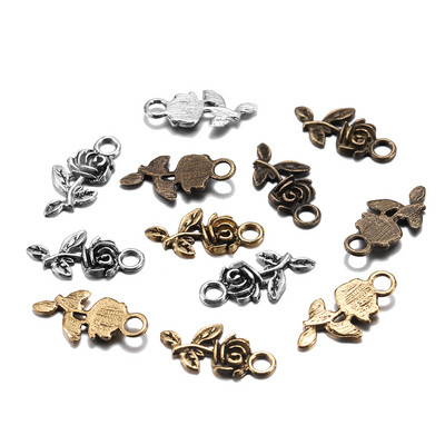 20 бр./лот Charms Flower Rose Tibetan Antique Gold Цвят Бронзова висулка за гривна Колие Изработка на бижута Направи си сам ръчно изработени занаяти