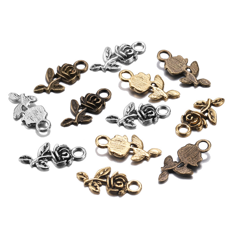 20db/tétel Charms Flower Rose Tibeti antik arany színű bronz medál karkötőhöz nyaklánc ékszer készítés barkács kézzel készített kézműves