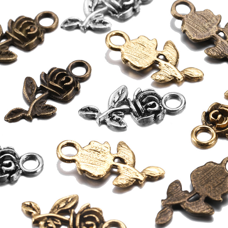20db/tétel Charms Flower Rose Tibeti antik arany színű bronz medál karkötőhöz nyaklánc ékszer készítés barkács kézzel készített kézműves