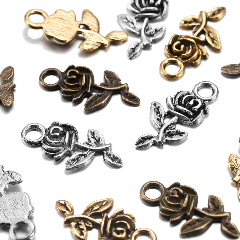 20db/tétel Charms Flower Rose Tibeti antik arany színű bronz medál karkötőhöz nyaklánc ékszer készítés barkács kézzel készített kézműves