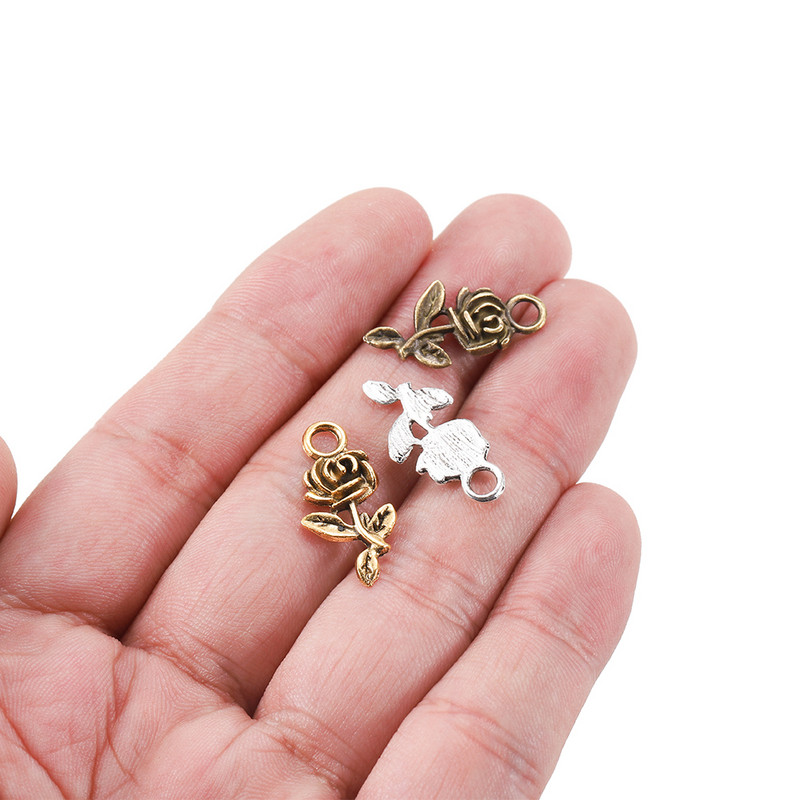 20db/tétel Charms Flower Rose Tibeti antik arany színű bronz medál karkötőhöz nyaklánc ékszer készítés barkács kézzel készített kézműves