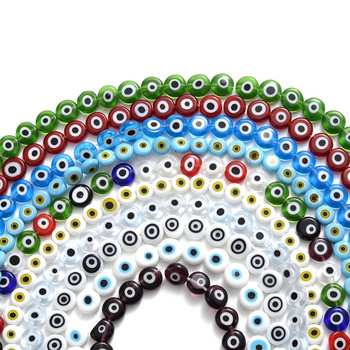 6/8/10 мм плоски кръгли Evil Eye Lampwork мъниста Многоцветни остъклени стъклени мъниста за изработка на бижута Направи си сам гривна Аксесоари за колие