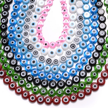 6/8/10 мм плоски кръгли Evil Eye Lampwork мъниста Многоцветни остъклени стъклени мъниста за изработка на бижута Направи си сам гривна Аксесоари за колие