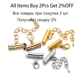 10 σετ/παρτίδα Slide On End Πόρπες Crimp End αγκράφες Tubes Slider End Caps Lobster clasps Αλυσίδες για DIY κοσμήματα