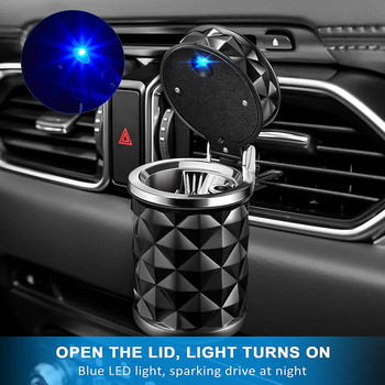 Τασάκι αυτοκινήτου με ελαφρύ LED φορητό κράμα Δίσκος στάχτης Κύπελλο αλουμινίου χωρίς καπνό Auto Τασάκι Επιβραδυντικό φλόγας Κουτί τσιγάρων