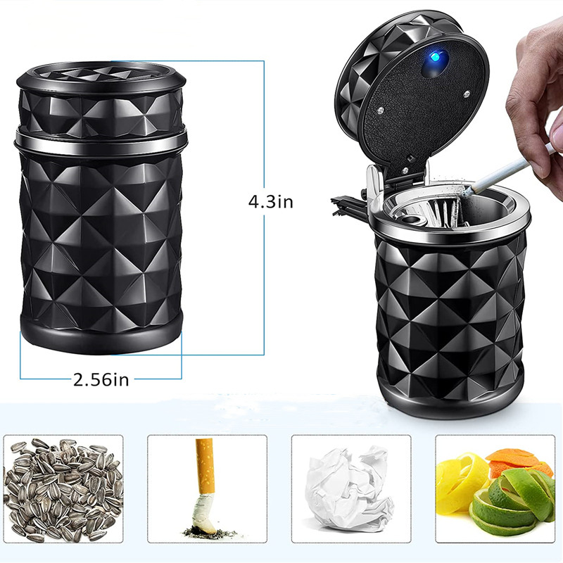 Scrumieră pentru mașină cu lumină LED Tavă portabilă pentru cenușă din aliaj ceașcă din aluminiu Scrumieră automată fără fum Cutie suport pentru țigări ignifugă