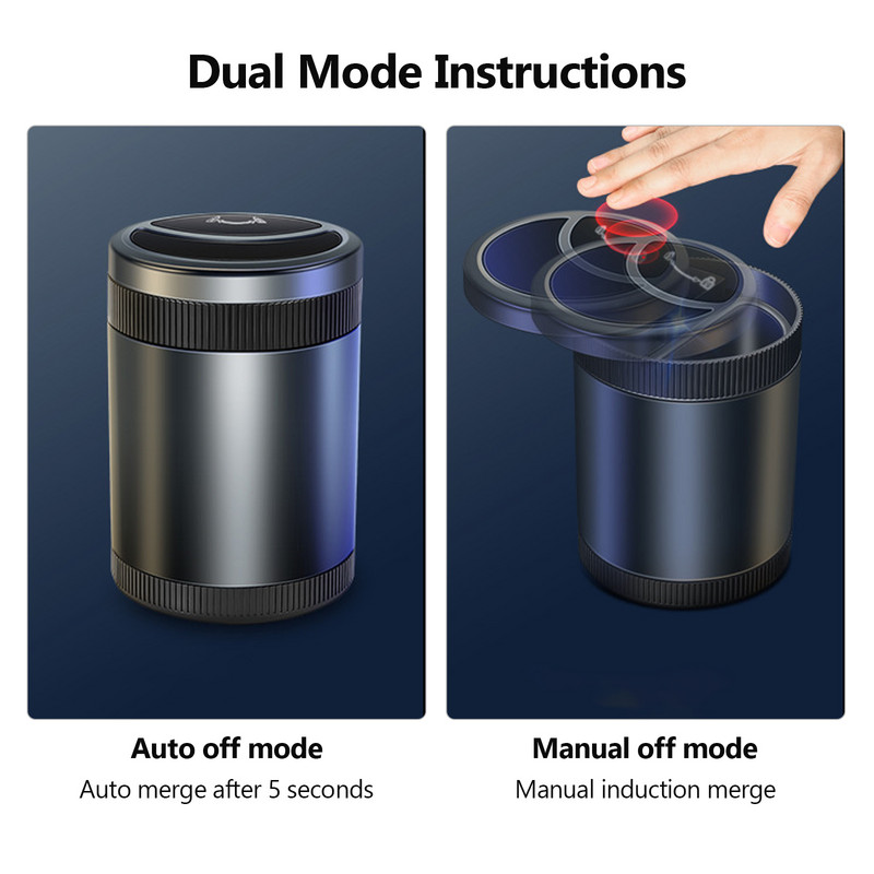 Automobilių išmanioji peleninė su LED šviesos cigarų cigarečių peleninė nuo kvapo automatinio puodelio laikymo infraraudonųjų spindulių jutikliu Metalinis be dūmų peleninė