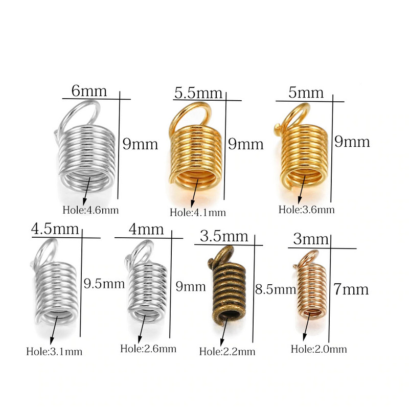 100 τεμ./παρτίδα Κούμπες ελατηρίου Κορδόνι τσακισμένο άκρο Καπάκια Συνδέσεις στερέωσης για DIY βραχιόλι Κολιέ Κοσμήματα Προμήθειες κατασκευής Αξεσουάρ