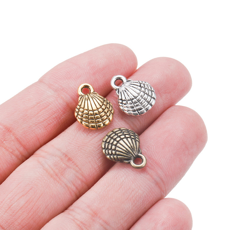12db/tétel 13x10mm-es kétoldalas kagyló antik készítés medálok nyaklánc karkötő kellékek barkács ékszerekhez kézzel készített