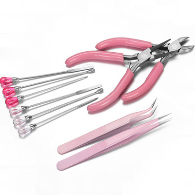 Ροζ Χρώμα Πένσα κοσμημάτων Ρητίνη Τσιμπιδάκια Εργαλείο Muddler Poke Needle Κουτάλια Εργαλείο για Καλούπι Ρητίνης Σιλικόνης Κοσμήματα Κατασκευής Εργαλείο DIY