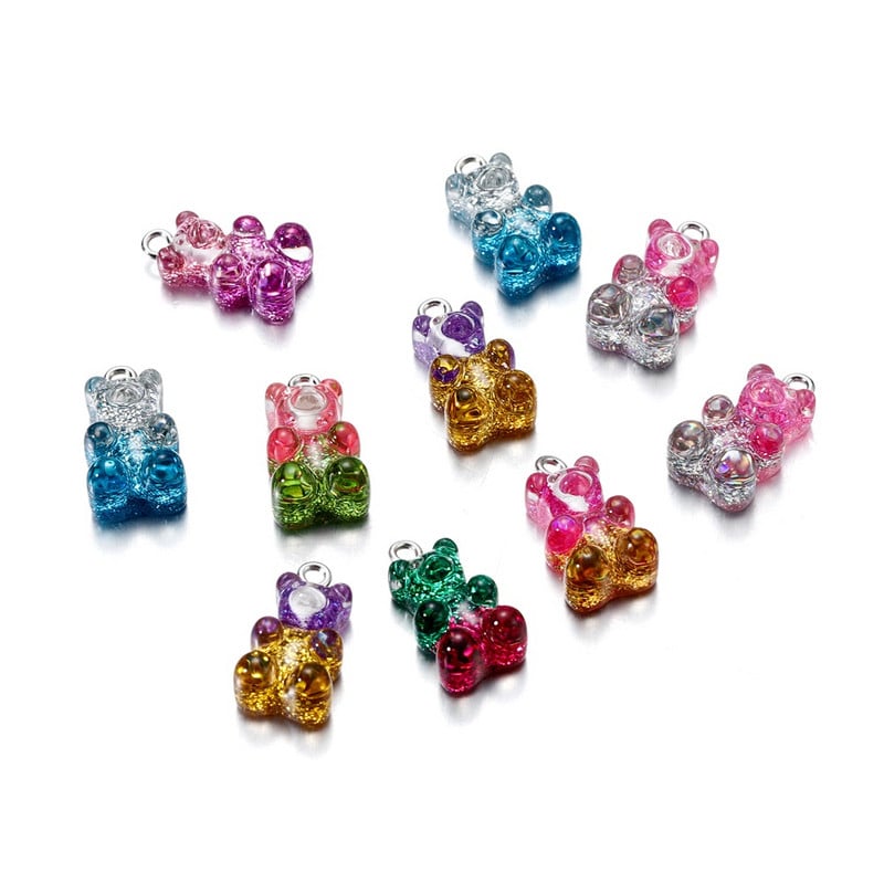 10db/tétel Candy Bear medálbűvek Színes gyanta medvék nyaklánchoz karkötő fülbevaló ékszer készítés lelet kiegészítők