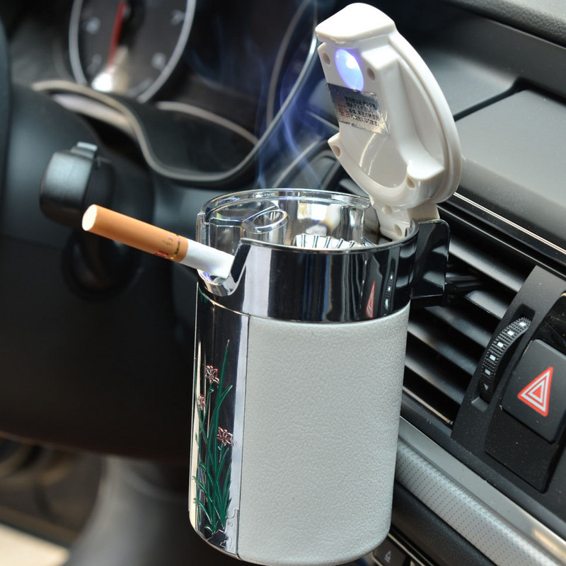 Hordozható LED fényű hamutartó univerzális cigarettahenger tartó szénszálas autós hamutartó hamutálca Mini Cooper