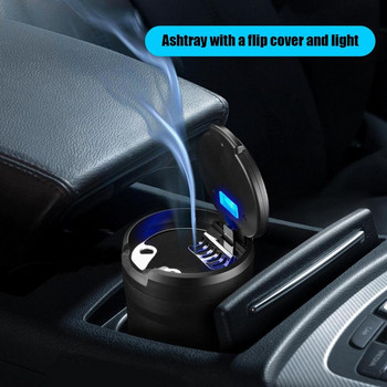Автомобилен пепелник с LED светлина Универсален автомобилен устойчив на миризми Огнеупорен преносим автоматичен пепелник Огнеустойчива кутия за цигари
