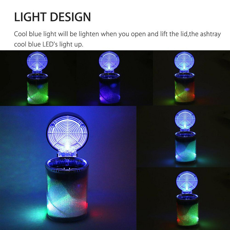 Peleninė automobiliui su LED šviesa Cigarečių automobilio pelenine Konteineris Oro išleidimo angos cigarečių laikiklio laikymo puodelis Universalus automobilio peleninė