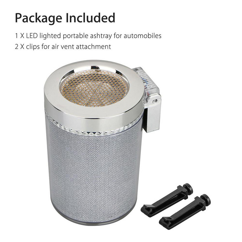 Peleninė automobiliui su LED šviesa Cigarečių automobilio pelenine Konteineris Oro išleidimo angos cigarečių laikiklio laikymo puodelis Universalus automobilio peleninė