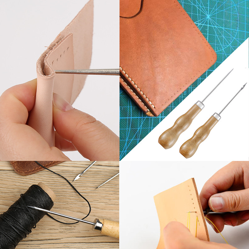 MIUSIE 1 buc Pantofi de pânză Reparare Înfilător Cusătură Ac Mâner din lemn Poanson Awl Hole Maker Con Piele Artizanat Material de cusut