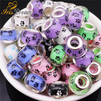 20 τμχ Lovely Dog Paws Big Hole Murano Spacer European Beads Fit Pandora Charms Βραχιόλι με αλυσίδα Κολιέ χάντρα για κατασκευή κοσμημάτων