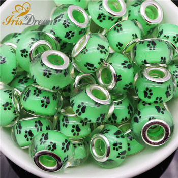 20 τμχ Lovely Dog Paws Big Hole Murano Spacer European Beads Fit Pandora Charms Βραχιόλι με αλυσίδα Κολιέ χάντρα για κατασκευή κοσμημάτων